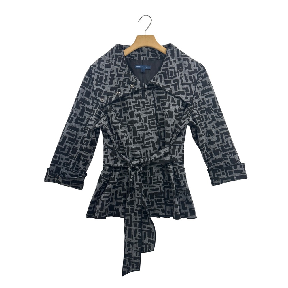 GARFIELD‎ & MARKS Womens Geometric Print Belted Jacket Blazer L